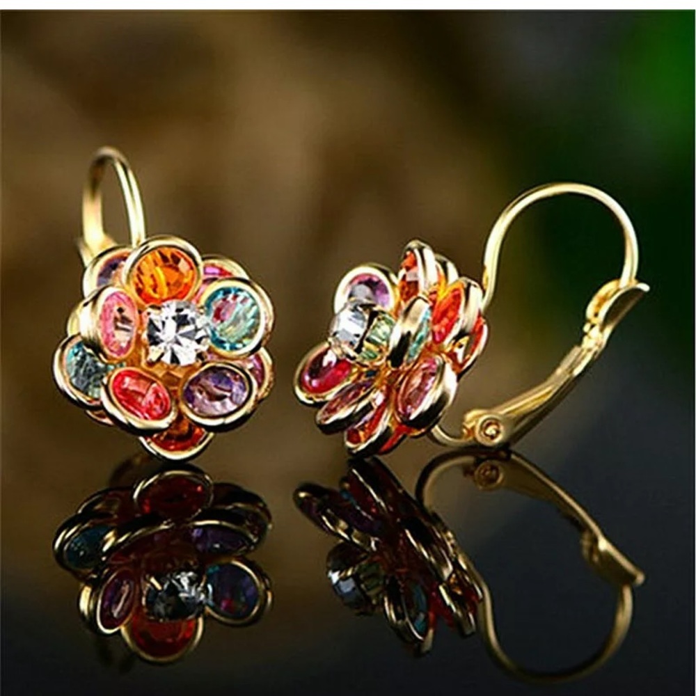 Drop Earrings 18k Yellow Gold Plated Cubic Zircon - Picture 1 of 2